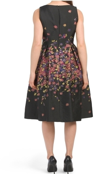 Tahari by Asl Fit and Flare Midi Metallic Floral Accents Cocktail Dress - Picture 4 of 17